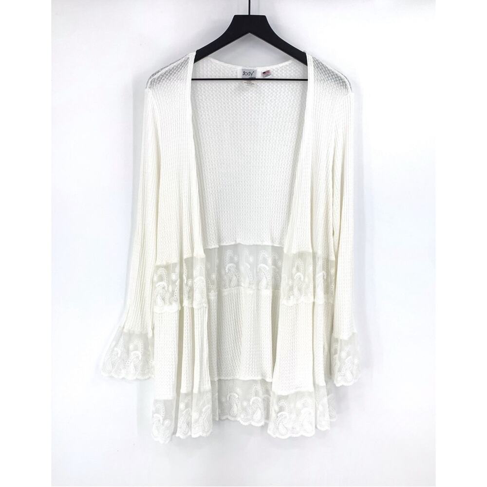 JODY California Y2K Lace Trimmed Cardigan White M